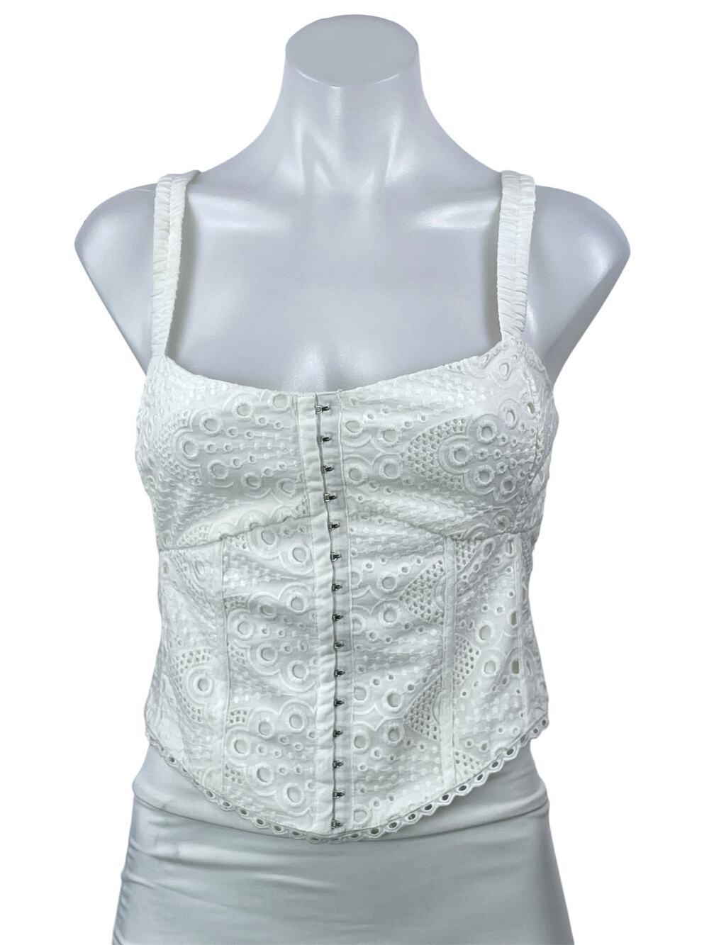 Heartloom White Embroidered Sleeveless Knit Hook Bustier Corset Crop Top Size S